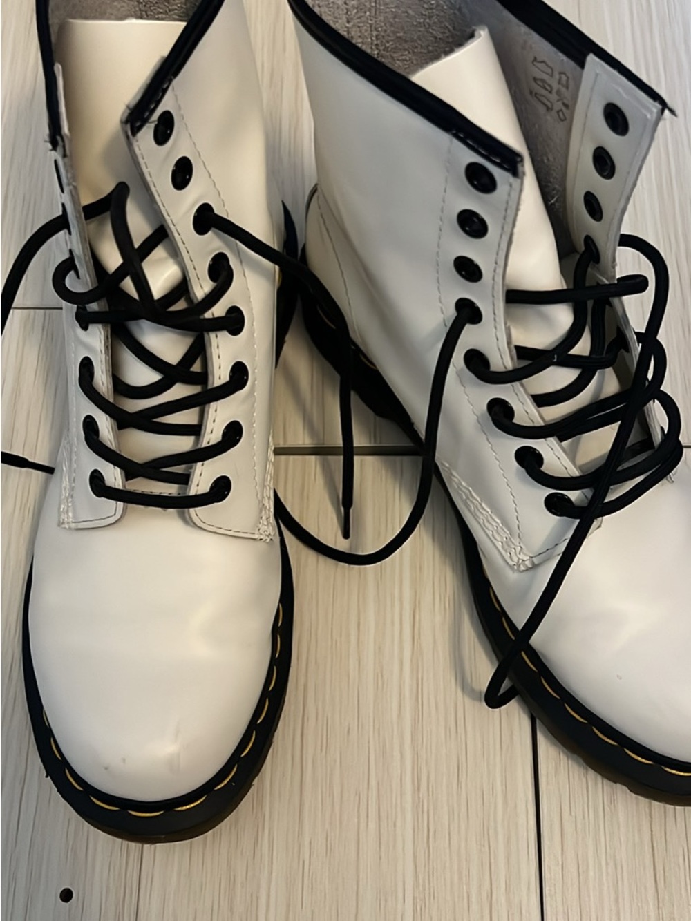 Dr. Martens White Lace-Up Combat Boots with Black Trim